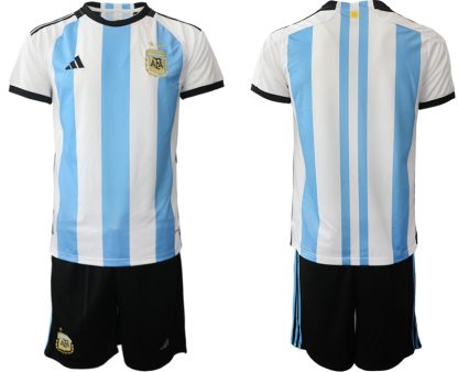 Moški Nogometni dresi Argentina Domači SP 2022 Kratek Rokav + Kratke hlače