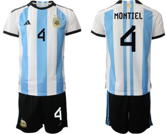Moški Nogometni dresi Argentina Domači SP 2022 Kratek Rokav + Kratke hlače MONTIEL 4