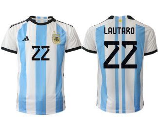 Moški Nogometni dresi Argentina Domači SP 2022 Kratek Rokav LAUTARO 22