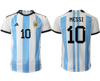 Moški Nogometni dresi Argentina Domači SP 2022 Kratek Rokav MESSI 10