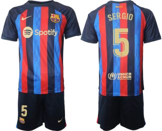 Moški Nogometni dresi FC Barcelona Domači 2023 Kratek Rokav + Kratke hlače SERGIO 5