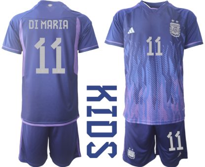 Otroški Nogometni dresi Argentina Gostujoči SP 2022 Kratek Rokav + Kratke hlače DI MARIA 11