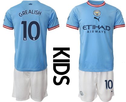 Otroški Nogometni dresi Manchester City Jack Grealish #10 Domači 2023 Kratek Rokav + Kratke hlače
