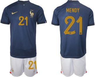 Moški Nogometni dresi Francija Domači SP 2022 Kratek Rokav + Kratke hlače MENDY 21