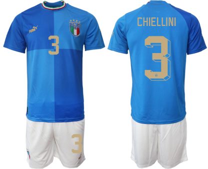 Moški Nogometni dresi Italija Domači SP 2022 Kratek Rokav + Kratke hlače CHIELLINI 3