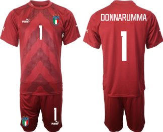 Moški Nogometni dresi Italija Vratar Gostujoči 2023 rdeča Kratek Rokav + Kratke hlače DONNARUMMA 1