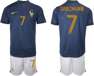 Moški Nogometni dresi kompleti Francija Domači SP 2022 Kratek Rokav + Kratke hlače GRIEZMANN 7