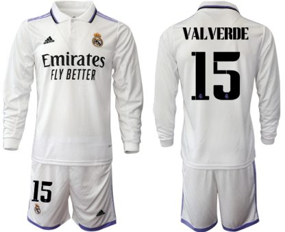 Moški Nogometni dresi Real Madrid Domači 2023 Dolgi Rokav + Kratke hlače VALVERDE 15