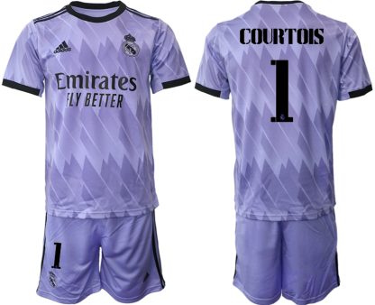 Moški Nogometni dresi Real Madrid Gostujoči 2023 Kratek Rokav + Kratke hlače COURTOIS 1