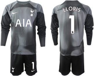 Moški Nogometni dresi Tottenham Hotspur Črna Vratar Domači 2023 Dolgi Rokav + Kratke hlače LLORIS 1