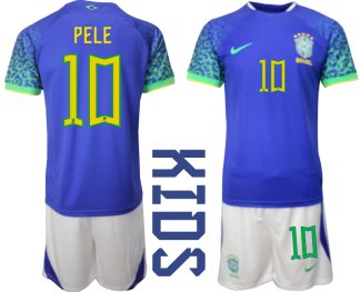 Otroški Nogometni dresi Brazilija Gostujoči SP 2022 Kratek Rokav + Kratke hlače PELE 10