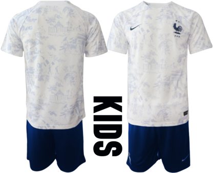 Otroški Nogometni dresi Francija Gostujoči SP 2022 Kratek Rokav + Kratke hlače