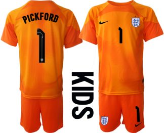 Otroški Nogometni dresi kompleti Anglija Vratar Domači 2023 Kratek Rokav + Kratke hlače PICKFORD 1