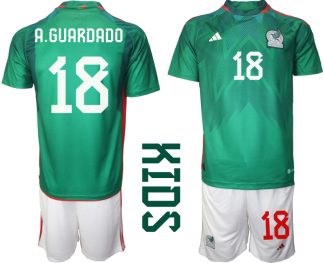 Otroški Nogometni dresi Mehika Domači SP 2022 Kratek Rokav + Kratke hlače A.GUARDADO 18