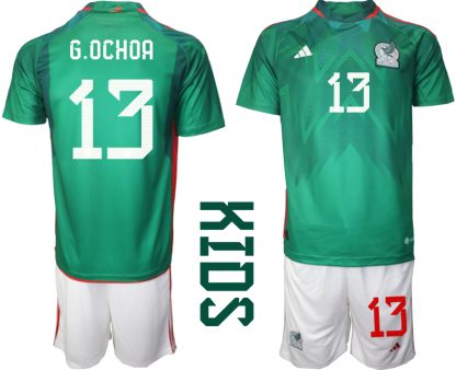 Otroški Nogometni dresi Mehika Domači SP 2022 Kratek Rokav + Kratke hlače G.OCHOA 13