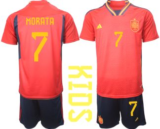 Otroški Nogometni dresi Španija Domači SP 2022 Kratek Rokav + Kratke hlače MORATA 7