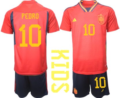 Otroški Nogometni dresi Španija Domači SP 2022 Kratek Rokav + Kratke hlače PEDRO 10