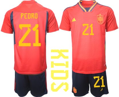 Otroški Nogometni dresi Španija Domači SP 2022 Kratek Rokav + Kratke hlače PEDRO 21