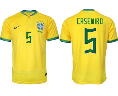 Moški Nogometni dresi Brazilija Domači SP 2022 Kratek Rokav CASEMIRO 5