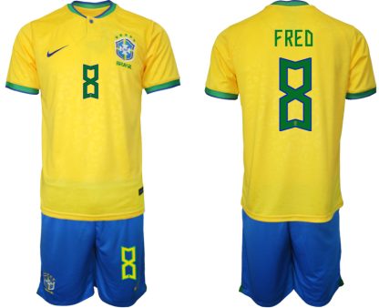 Moški Nogometni dresi Brazilija Domači SP 2022 Kratek Rokav + Kratke hlače FRED 8