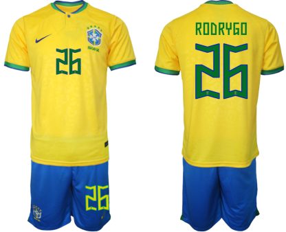 Moški Nogometni dresi Brazilija Domači SP 2022 Kratek Rokav + Kratke hlače RODRYGO 26