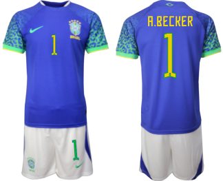 Moški Nogometni dresi Brazilija Gostujoči SP 2022 Kratek Rokav + Kratke hlače A.BECKER 1
