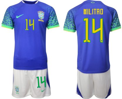Moški Nogometni dresi Brazilija Gostujoči SP 2022 Kratek Rokav + Kratke hlače MILITAO 14
