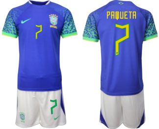 Moški Nogometni dresi Brazilija Gostujoči SP 2022 Kratek Rokav + Kratke hlače PAQUETA 7