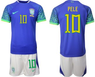 Moški Nogometni dresi Brazilija Gostujoči SP 2022 Kratek Rokav + Kratke hlače PELE 10