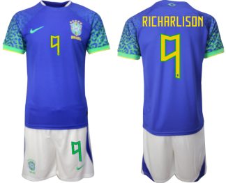 Moški Nogometni dresi Brazilija Gostujoči SP 2022 Kratek Rokav + Kratke hlače RICHARLISON 9