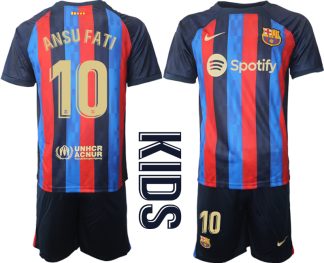 Otroški Nogometni dresi Barcelona Domači 2023 Kratek Rokav + Kratke hlače ANSU FATI 10