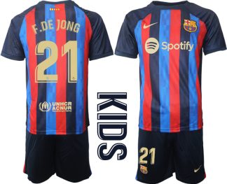 Otroški Nogometni dresi Barcelona Domači 2023 Kratek Rokav + Kratke hlače F.DE JONG 21