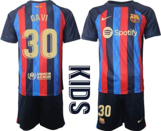 Otroški Nogometni dresi Barcelona Domači 2023 Kratek Rokav + Kratke hlače GAVI 30