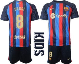 Otroški Nogometni dresi Barcelona Domači 2023 Kratek Rokav + Kratke hlače PEDRI 8