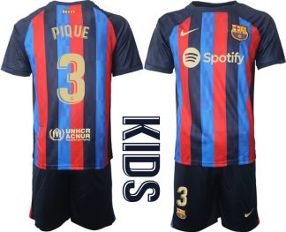 Otroški Nogometni dresi Barcelona Domači 2023 Kratek Rokav + Kratke hlače PIQUE 3