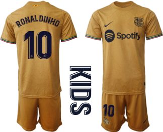 Otroški Nogometni dresi Barcelona Gostujoči 2023 Kratek Rokav + Kratke hlače RONALDINHO 10