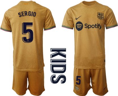 Otroški Nogometni dresi Barcelona Gostujoči 2023 Kratek Rokav + Kratke hlače SERGIO 5