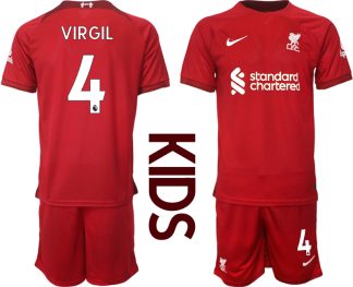 Otroški Nogometni dresi Liverpool Domači 2023 Kratek Rokav + Kratke hlače VIRGIL 4