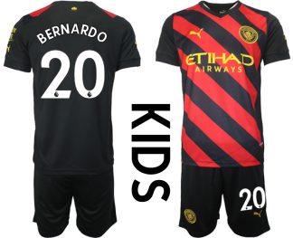 Otroški Nogometni dresi Manchester City Gostujoči 22-23 Kratek Rokav + Kratke hlače BERNARDO 20