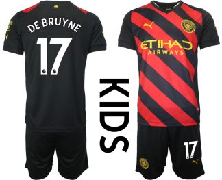 Otroški Nogometni dresi Manchester City Gostujoči 22-23 Kratek Rokav + Kratke hlače DE BRUYNE 17