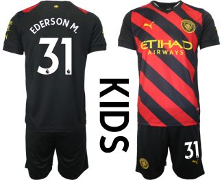Otroški Nogometni dresi Manchester City Gostujoči 22-23 Kratek Rokav + Kratke hlače EDERSON M.31