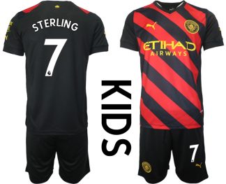 Otroški Nogometni dresi Manchester City Gostujoči 22-23 Kratek Rokav + Kratke hlače STERLING 7