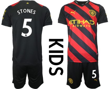 Otroški Nogometni dresi Manchester City Gostujoči 22-23 Kratek Rokav + Kratke hlače STONES 5
