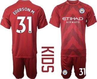 Otroški Nogometni dresi Manchester City Vratar Gostujoči 2023 Kratek Rokav + Kratke hlače EDERSON M.31