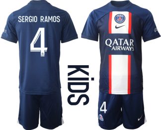 Otroški Nogometni dresi Paris Saint-Germain PSG Domači 2023 Kratek Rokav + Kratke hlače SERGIO RAMOS 4