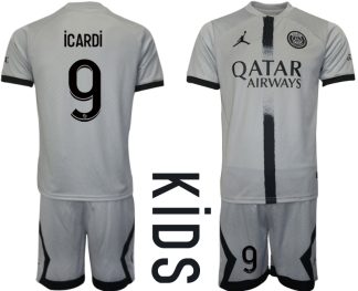 Otroški Nogometni dresi Paris Saint-Germain PSG Gostujoči 2023 Kratek Rokav + Kratke hlače iCARDi 9