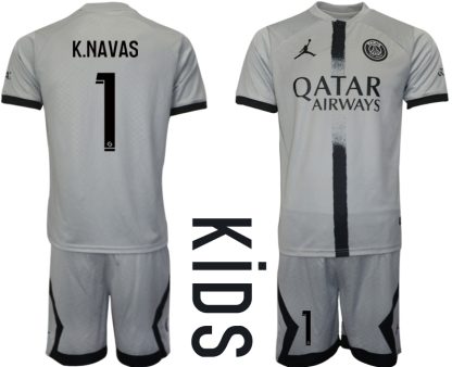 Otroški Nogometni dresi Paris Saint-Germain PSG Gostujoči 2023 Kratek Rokav + Kratke hlače K.NAVAS 1