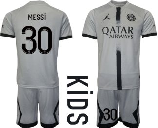 Otroški Nogometni dresi Paris Saint-Germain PSG Gostujoči 2023 Kratek Rokav + Kratke hlače MESSI 30