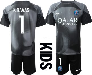 Otroški Nogometni dresi Paris Saint-Germain PSG Vratar Domači 2023 Kratek Rokav + Kratke hlače K.NAVAS 1