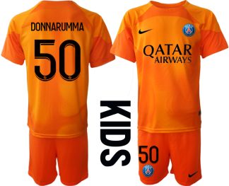 Otroški Nogometni dresi Paris Saint-Germain PSG Vratar Domači 2023 oranžna Kratek Rokav + Kratke hlače DONNARUMMA 50